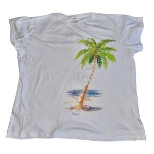 Live & Tell White Knit Shirt with Palm Tree Design Kauai Sz XL